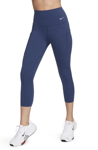 Nike Women's Universa Medium-support High-waisted Cropped Leggings With  Pockets In Blue