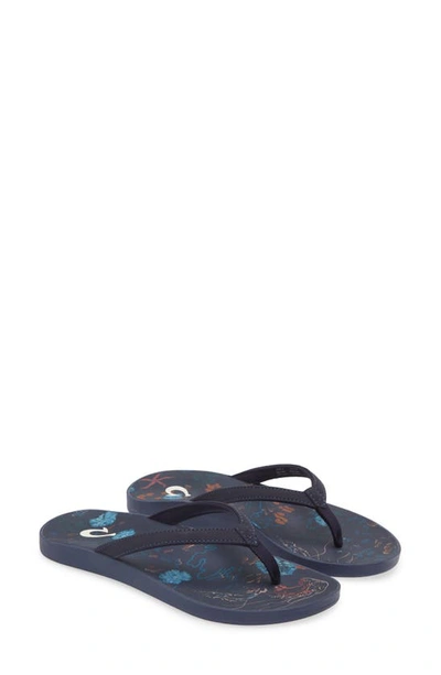 Shop Olukai Puawe Flip Flop In Midnight Navy / Barrier Reef