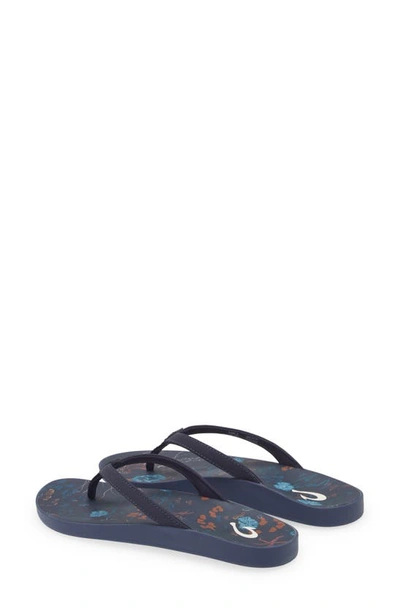 Olukai Puawe Flip Flop In Midnight Navy / Barrier Reef