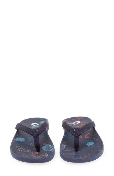 Olukai Puawe Flip Flop In Midnight Navy / Barrier Reef