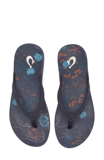 Olukai Puawe Flip Flop In Midnight Navy / Barrier Reef