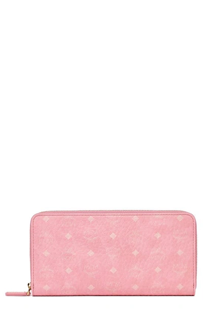 Shop Mcm Large Aren Vi Zip Around Wallet In Bloosom Pink