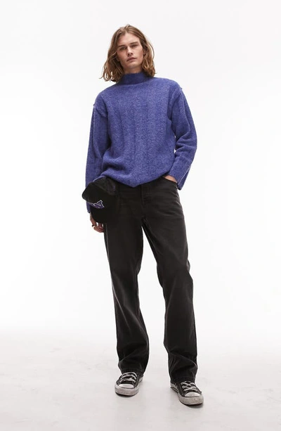 Shop Topman Fluffy Funnel Neck Rib Sweater In Mid Blue
