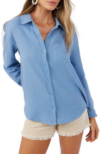 Shop O'neill Leni Cotton Gauze Button-up Shirt In Infinity