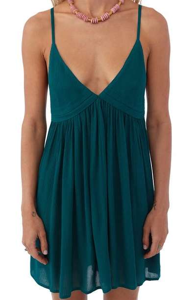 Shop O'neill Saltwater Solids Avery Crinkle Cotton Cover-up Dress In Deep Teal