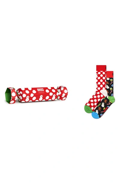Shop Happy Socks Assorted 2-pack Big Dot Snowman Crew Socks Gift Set In Red