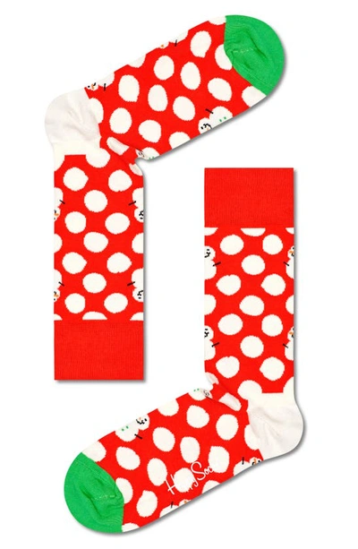 Shop Happy Socks Assorted 2-pack Big Dot Snowman Crew Socks Gift Set In Red
