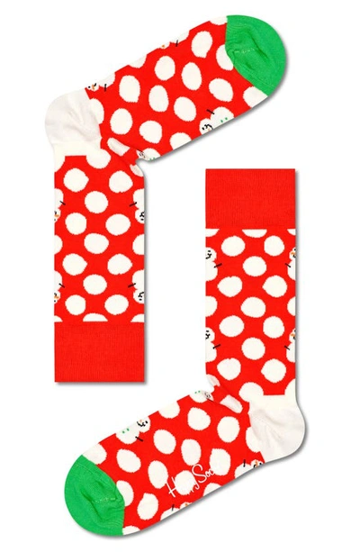 Happy Socks Assorted 2-pack Big Dot Snowman Crew Socks Gift Set In Red