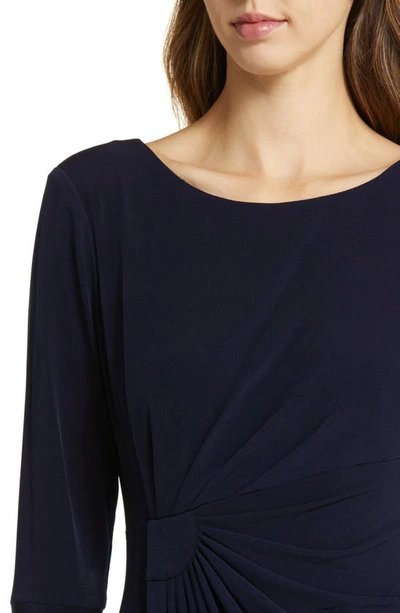 Shop Connected Apparel Bell Sleeve Gathered Waist Gown In Navy
