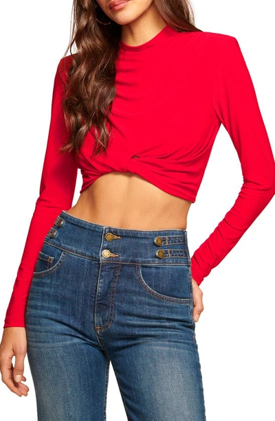 Shop Ramy Brook Jolie Ruched Mock Neck Crop Top In Soiree Red