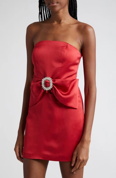 Shop Ramy Brook Mercy Crystal Embellished Satin Minidress In Soiree Red