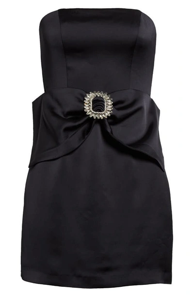 Shop Ramy Brook Mercy Crystal Embellished Satin Minidress In Black