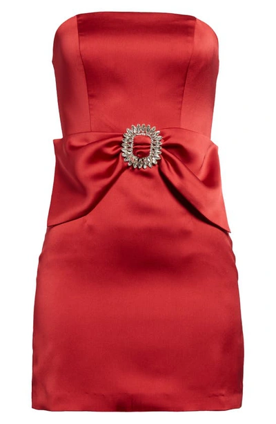 Shop Ramy Brook Mercy Crystal Embellished Satin Minidress In Soiree Red