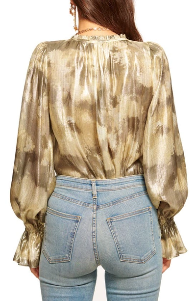 Shop Ramy Brook Giselle Metallic Top In Soft Gold Blurred Flower
