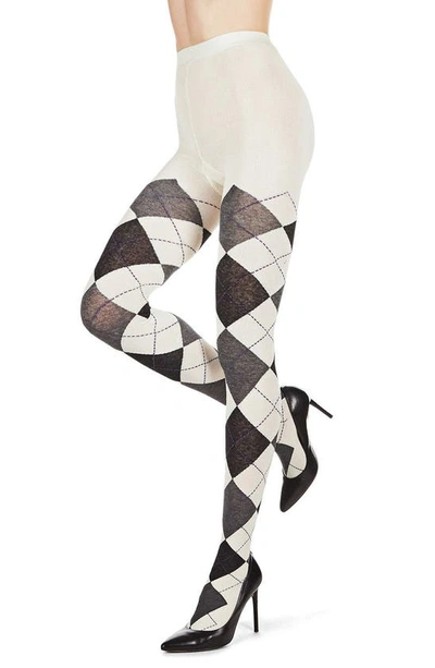 Shop Memoi Argyle Sweater Tights In Winter White