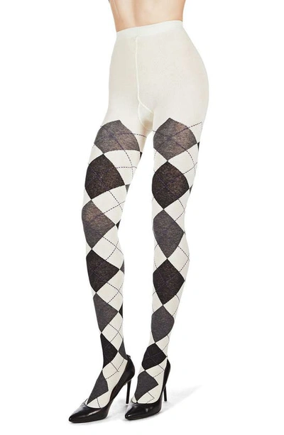 Memoi Women's Textured Argyle Patterned Sweater Tights In Winter White