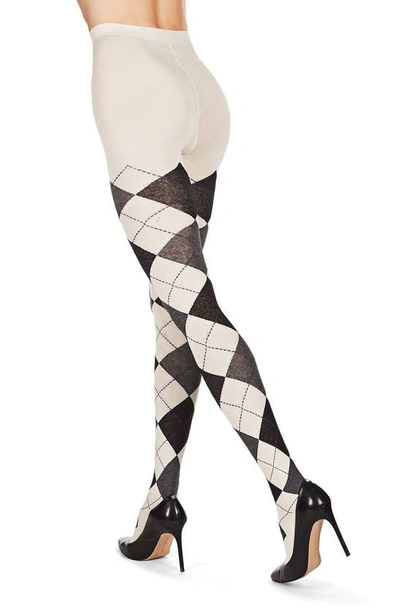Memoi Women's Textured Argyle Patterned Sweater Tights In Winter White