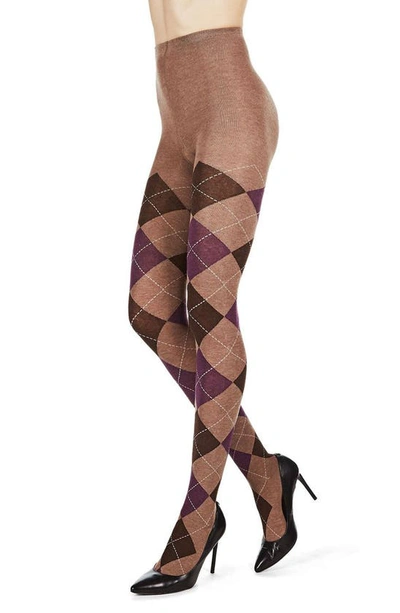 Memoi Argyle Sweater Tights In Taupe Heather