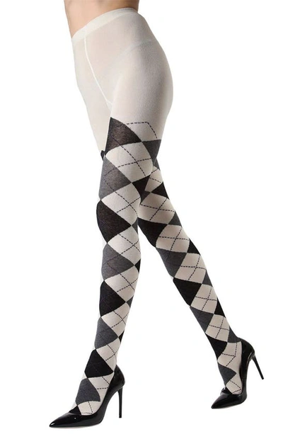 Memoi Women's Textured Argyle Patterned Sweater Tights In Winter White