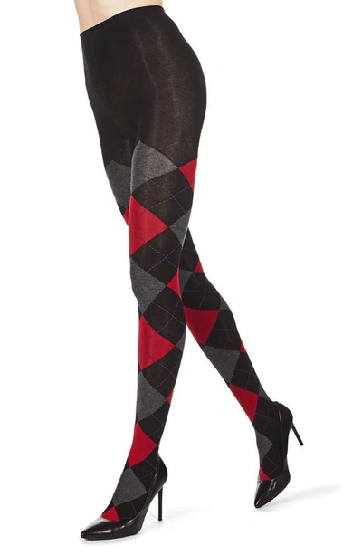 Memoi Argyle Sweater Tights In Black-red