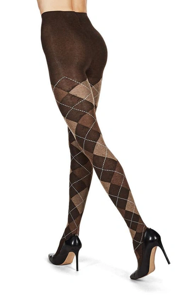 Memoi Argyle Sweater Tights In Brown Heather