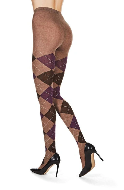 Shop Memoi Argyle Sweater Tights In Taupe Heather