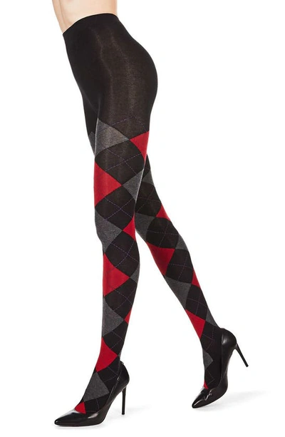 Memoi Argyle Sweater Tights In Black-red