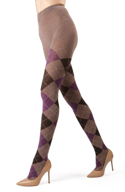 Memoi Argyle Sweater Tights In Taupe Heather