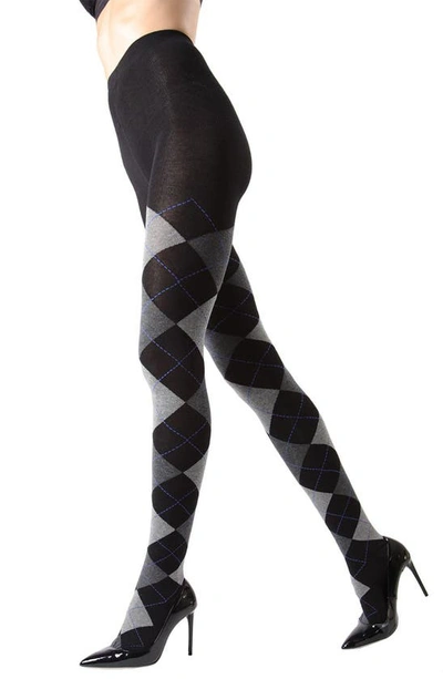 Memoi Argyle Sweater Tights In Dark Gray Heather