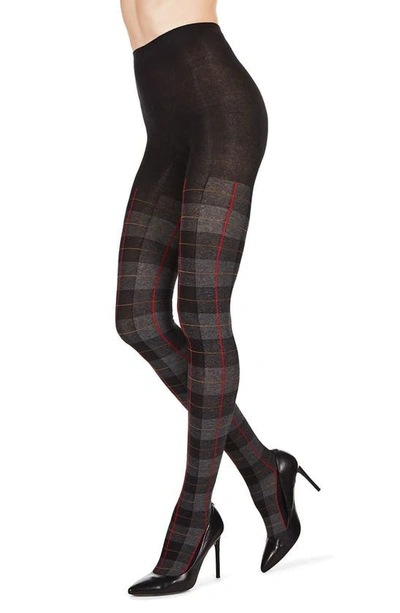 Shop Memoi Glasgow Plaid Sweater Tights In Black