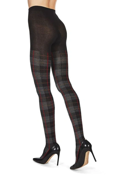 Shop Memoi Glasgow Plaid Sweater Tights In Black