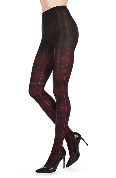 Memoi Glasgow Plaid Sweater Tights In Burgundy Heather