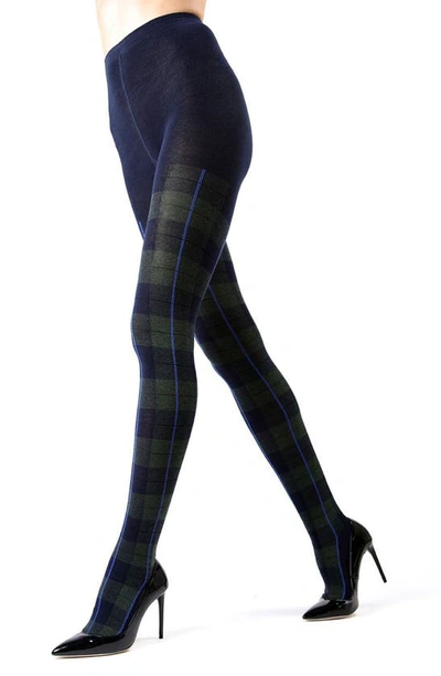 Memoi Women's Glasgow Large Tartan Plaid Sweater Tights In Navy Blazer