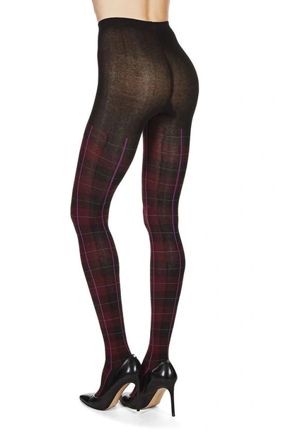Memoi Glasgow Plaid Sweater Tights In Burgundy Heather
