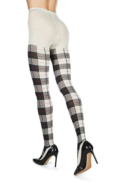 Memoi Womens Tartan Plaid Sweater Plaid Tights In Winter White