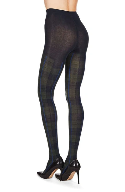 Shop Memoi Glasgow Plaid Sweater Tights In Navy Blazer