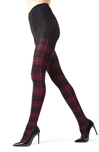 Memoi Glasgow Plaid Sweater Tights In Burgundy Heather