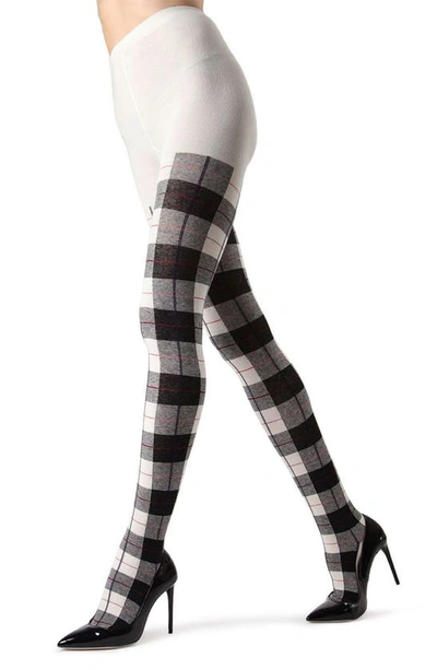Memoi Womens Tartan Plaid Sweater Plaid Tights In Winter White