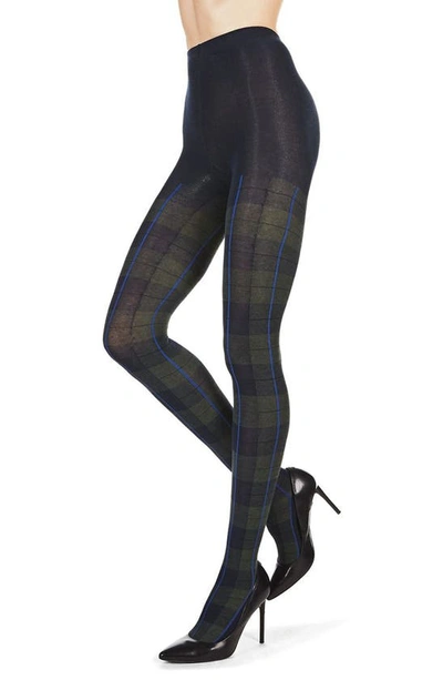 Memoi Women's Glasgow Large Tartan Plaid Sweater Tights In Navy Blazer