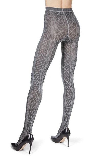 Memoi Juneau Diamonds Sweater Tights In Med Gray Heather