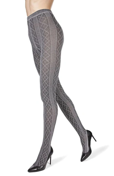 Memoi Juneau Diamonds Sweater Tights In Med Gray Heather