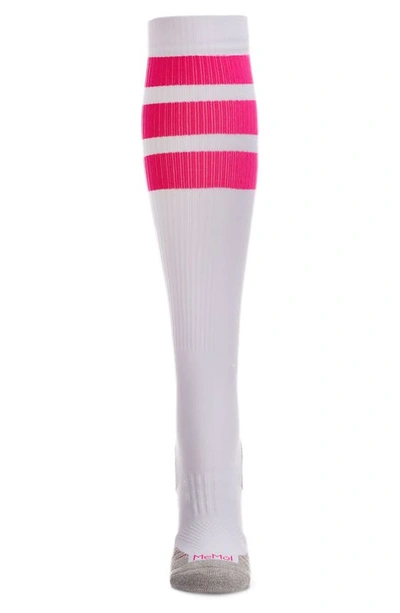 Shop Memoi Retro Stripe Performance Knee High Compression Socks In Pink