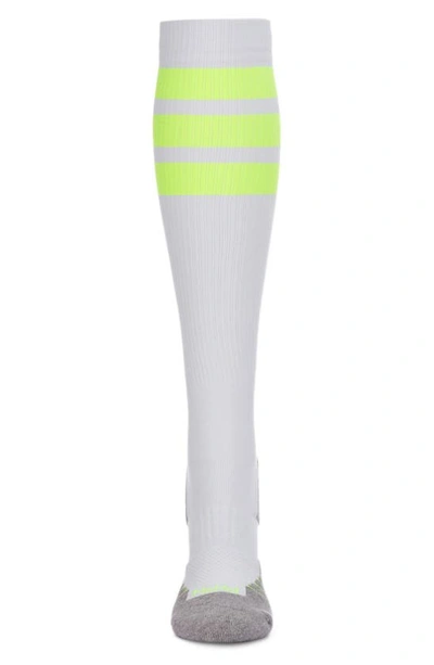 Shop Memoi Retro Stripe Performance Knee High Compression Socks In White-neon Yellow