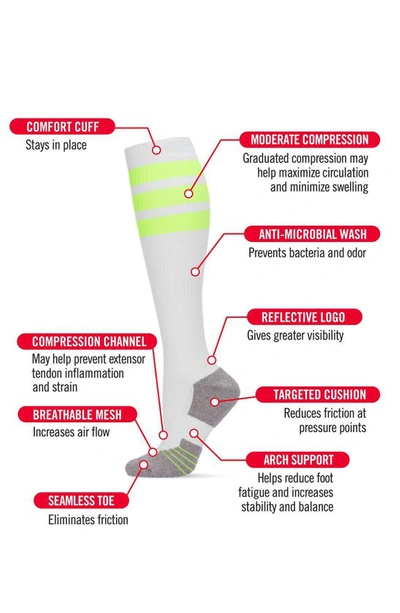Memoi Retro Stripe Performance Knee High Compression Socks In White-neon Yellow