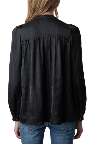 Shop Zadig & Voltaire Tchin Band Collar Satin Blouse In Noir