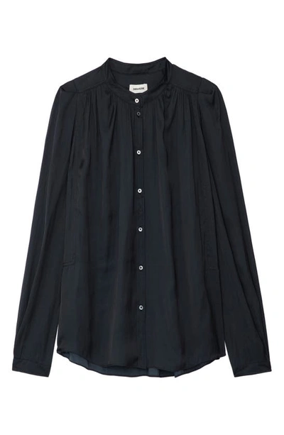 Shop Zadig & Voltaire Tchin Band Collar Satin Blouse In Noir