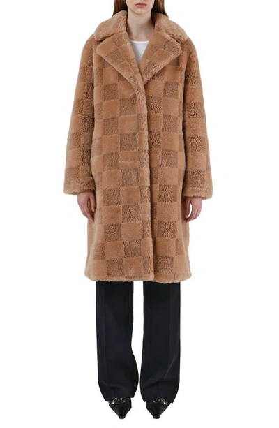 Shop Apparis Tikka Pluche™ Faux Fur Coat In Butterscotch Checkerboard
