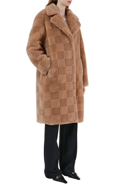 Shop Apparis Tikka Pluche™ Faux Fur Coat In Butterscotch Checkerboard
