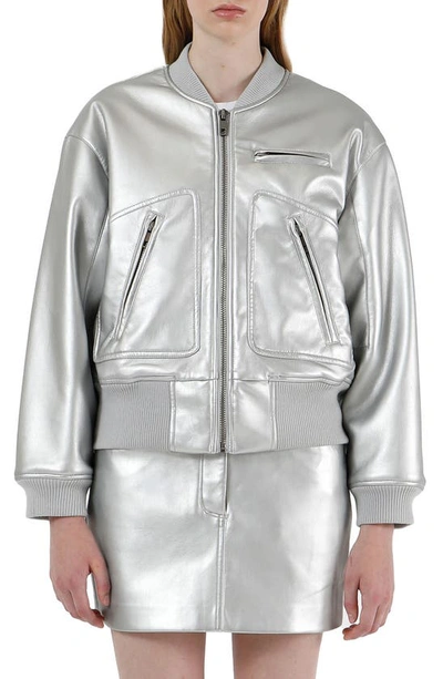 Shop Apparis Chaz Metallic Faux Leather Bomber Jacket In Silver