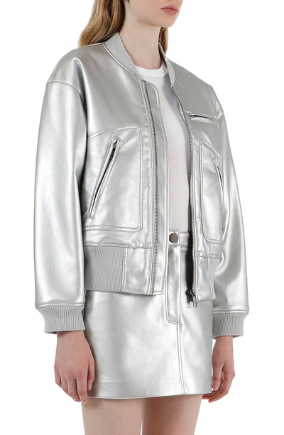 Shop Apparis Chaz Metallic Faux Leather Bomber Jacket In Silver